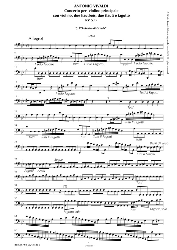 RV 577 Concerto per 2 Violini, 2 Flauti, 2 Oboi e Fagotto "per l´Orchestra di Dresda" in sol minore