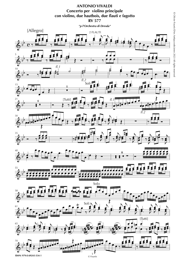 RV 577 Concerto per 2 Violini, 2 Flauti, 2 Oboi e Fagotto "per l´Orchestra di Dresda" in sol minore