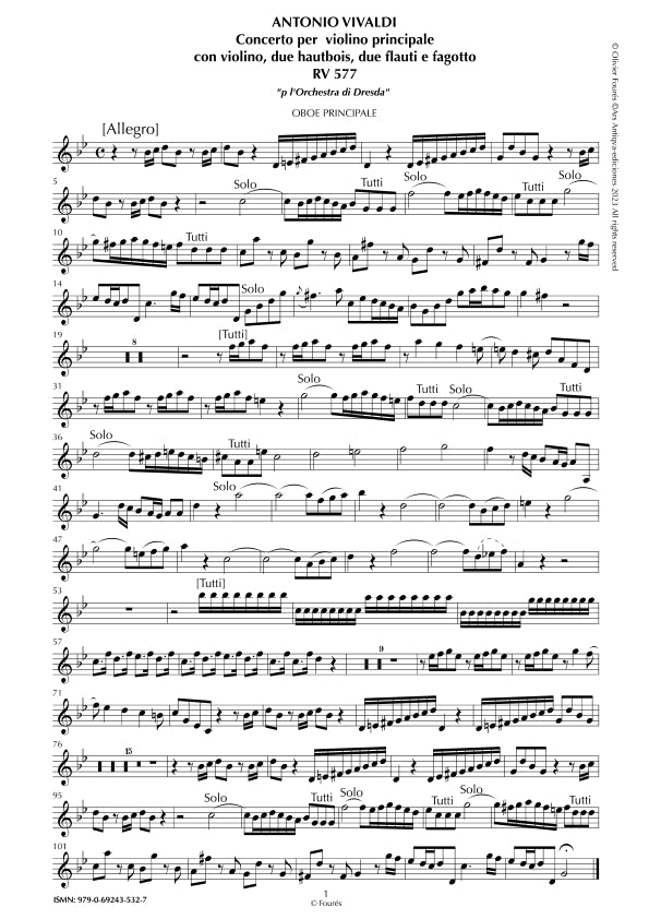 RV 577 Concerto per 2 Violini, 2 Flauti, 2 Oboi e Fagotto "per l´Orchestra di Dresda" in sol minore