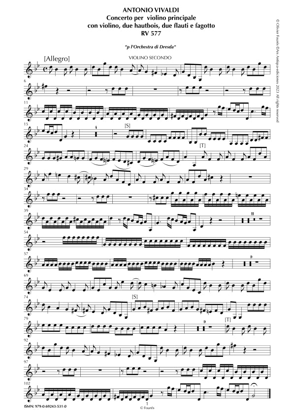 RV 577 Concerto per 2 Violini, 2 Flauti, 2 Oboi e Fagotto "per l´Orchestra di Dresda" in sol minore