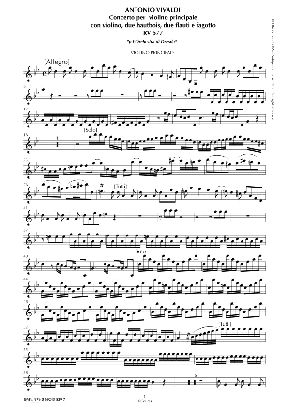 RV 577 Concerto per 2 Violini, 2 Flauti, 2 Oboi e Fagotto "per l´Orchestra di Dresda" in sol minore