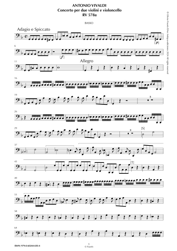 RV 578 / RV578a Concerto per 2 Violini e Violoncello in sol minore "L´Estro Armonico" opera terza n.II