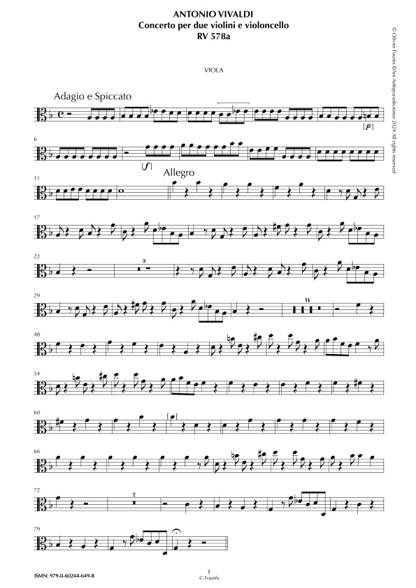 RV 578 / RV578a Concerto per 2 Violini e Violoncello in sol minore "L´Estro Armonico" opera terza n.II