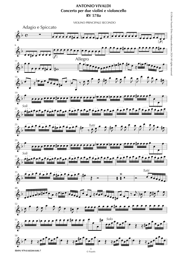 RV 578 / RV578a Concerto per 2 Violini e Violoncello in sol minore "L´Estro Armonico" opera terza n.II
