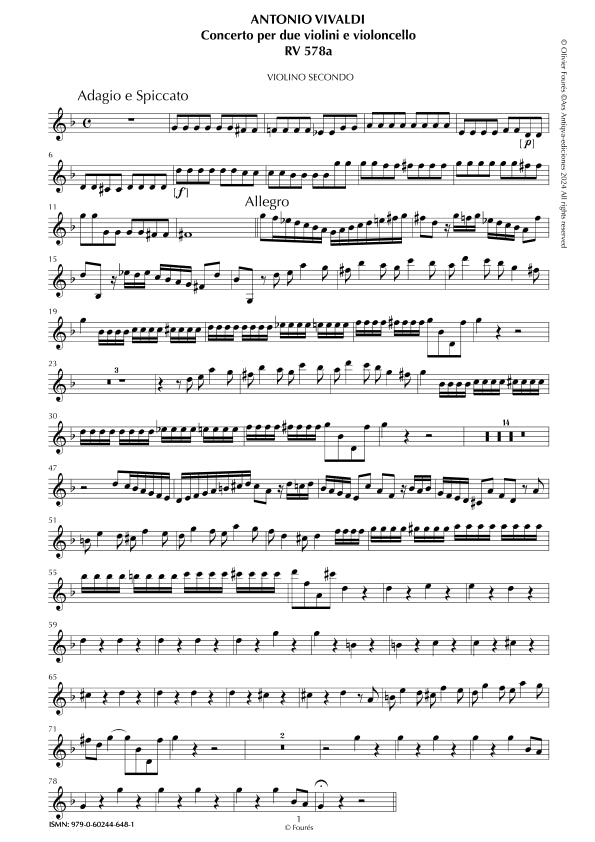 RV 578 / RV578a Concerto per 2 Violini e Violoncello in sol minore "L´Estro Armonico" opera terza n.II
