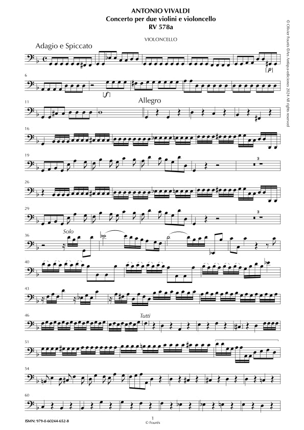 RV 578 / RV578a Concerto per 2 Violini e Violoncello in sol minore "L´Estro Armonico" opera terza n.II