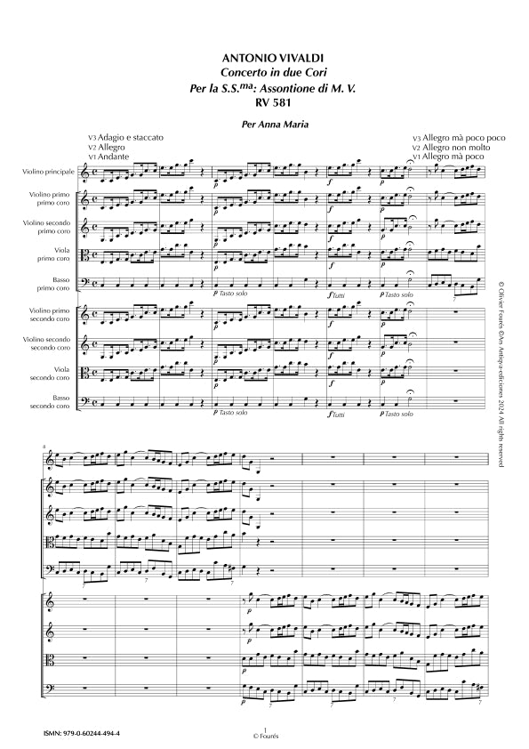 RV 581 Concerto per Violino in 2 cori -per la Santissima Assontione di Maria Vergine- per Anna Maria