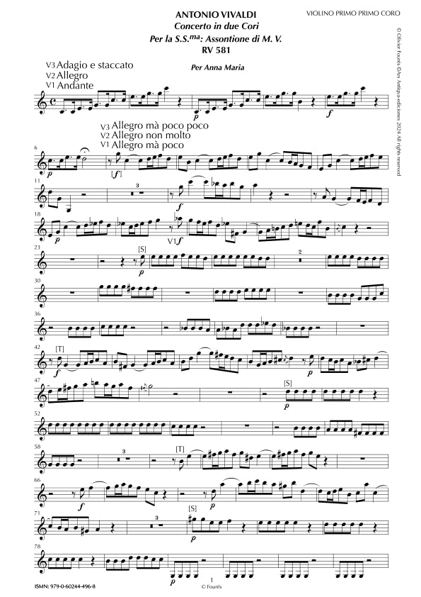 RV 581 Concerto per Violino in 2 cori -per la Santissima Assontione di Maria Vergine- per Anna Maria