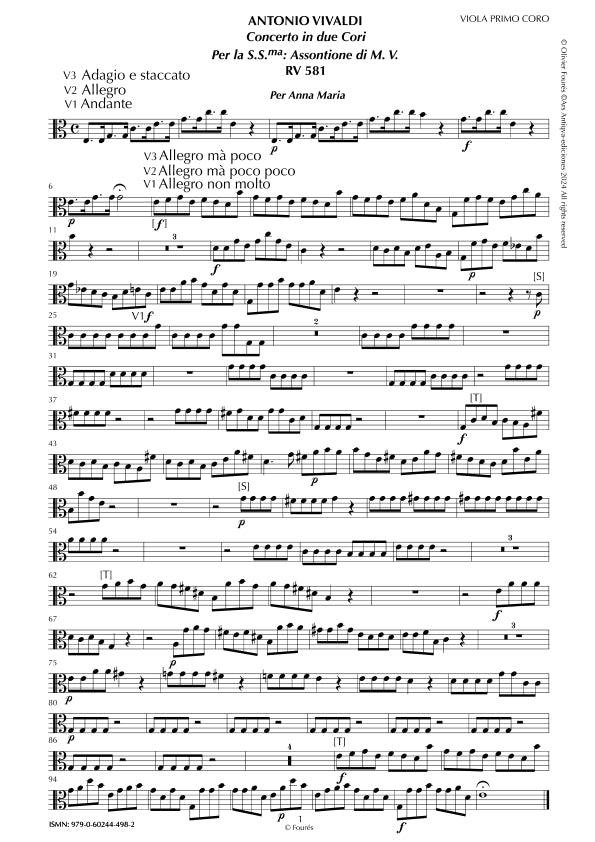 RV 581 Concerto per Violino in 2 cori -per la Santissima Assontione di Maria Vergine- per Anna Maria