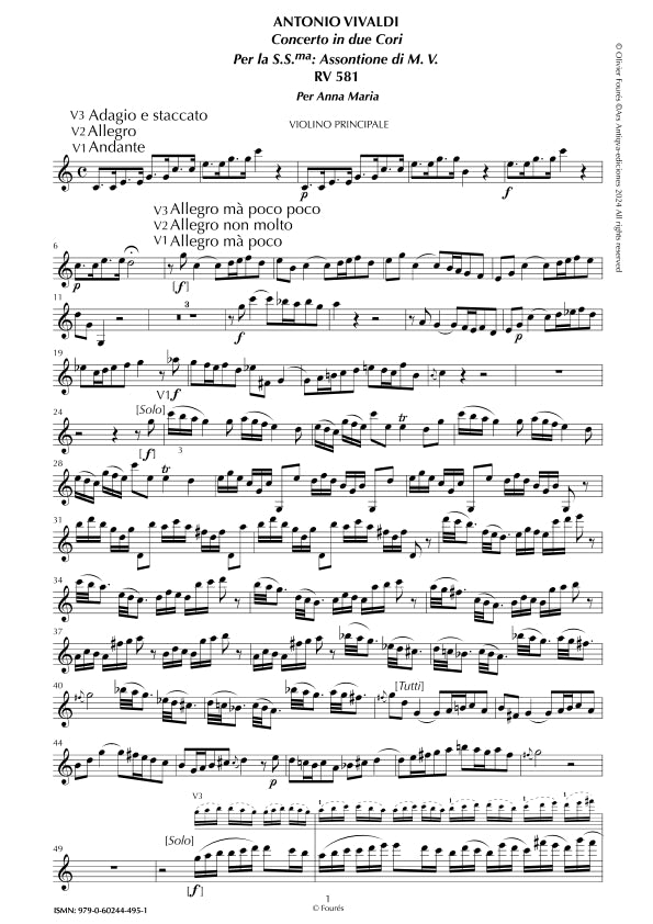 RV 581 Concerto per Violino in 2 cori -per la Santissima Assontione di Maria Vergine- per Anna Maria