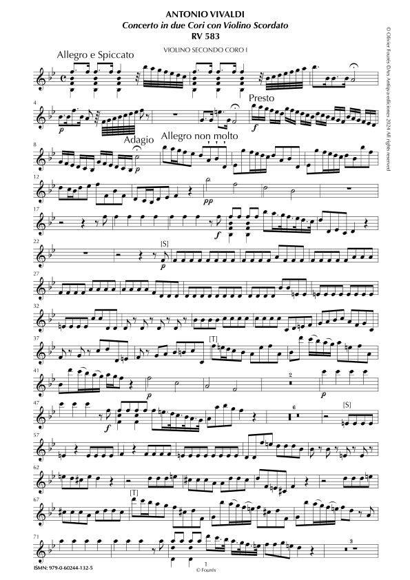 RV 583 Concerto per Violino in SI-b maggiore -in 2 cori con Violino scordato-