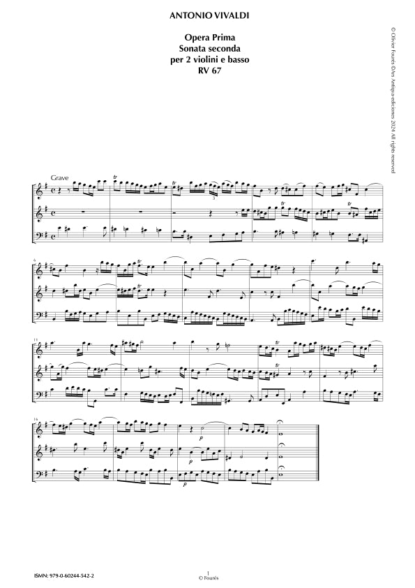RV 67 Sonata per 2 Violini e Basso in mi minore op. 1/2