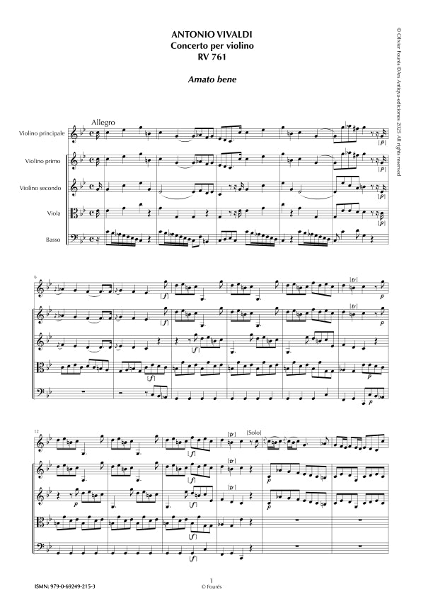 RV 761 Concerto per Violino in do minore -AMATO BENE-
