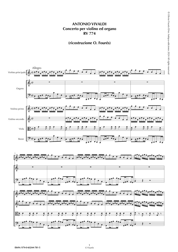 RV 774 Concerto per Violino e Organo in Do maggiore per Anna Maria -ricostruzione Olivier Fourés-