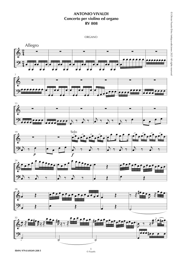 RV 808 Concerto per Violino e Organo in Do maggiore -ricostruzione Olivier Fourés-