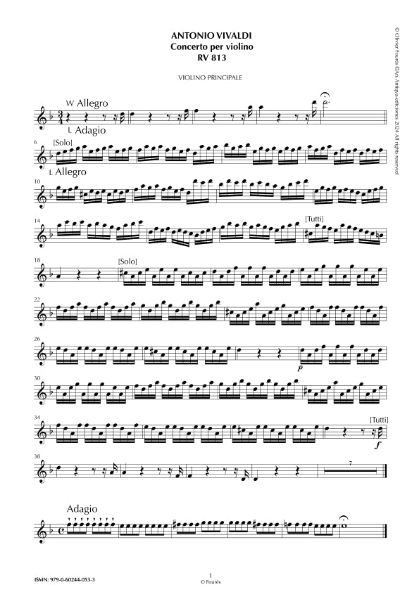 RV 813 Concerto per Violino in re minore