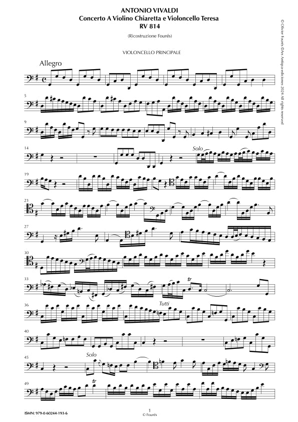 RV 814 Concerto per Violino e Violoncello in Si-b maggiore per Chiareta e Teresa