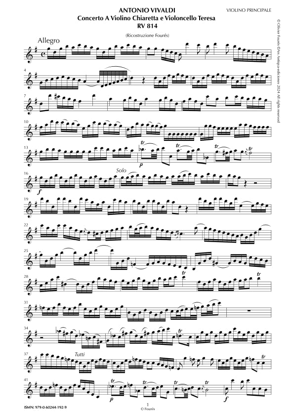 RV 814 Concerto per Violino e Violoncello in Si-b maggiore per Chiareta e Teresa