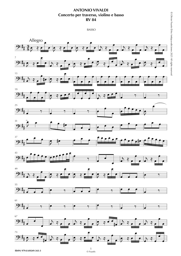 RV 84 Concerto per Traverso, Violino e Basso in Re maggiore