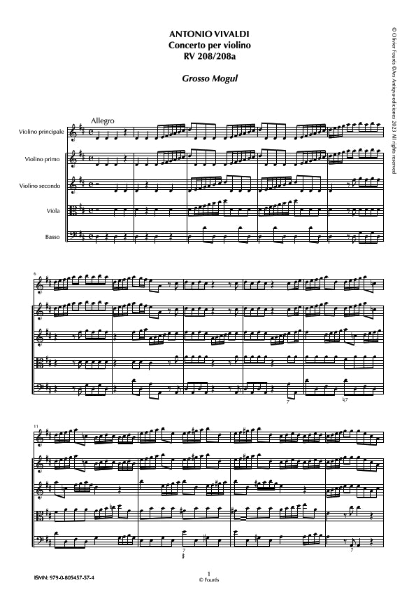 RV 208 - RV 208a Concerto per Violino in Re maggiore -GROSSO MOGUL-