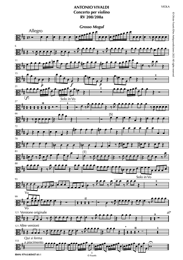 RV 208 - RV 208a Concerto per Violino in Re maggiore -GROSSO MOGUL-
