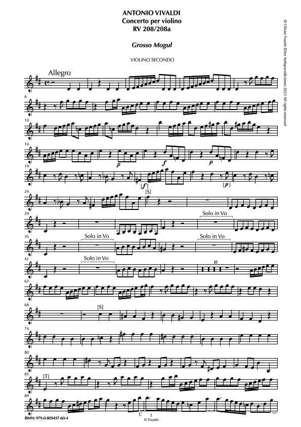 RV 208 - RV 208a Concerto per Violino in Re maggiore -GROSSO MOGUL-