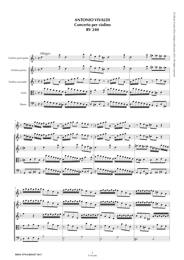 RV 240 Concerto per Violino in re minore