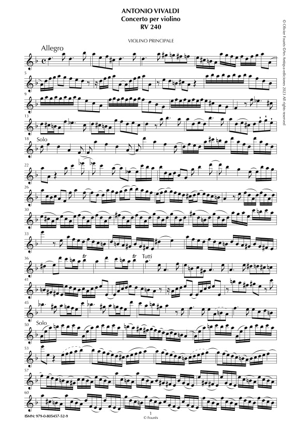 RV 240 Concerto per Violino in re minore
