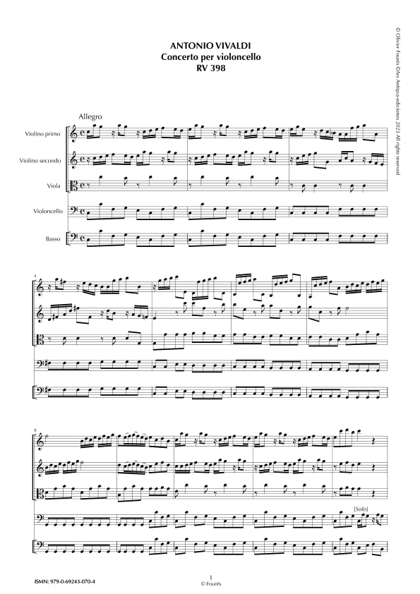 RV 398 Concerto per Violoncello in Do maggiore