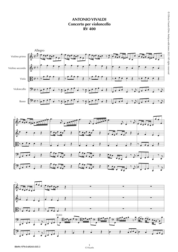 RV 400 Concerto per Violoncello in Do maggiore