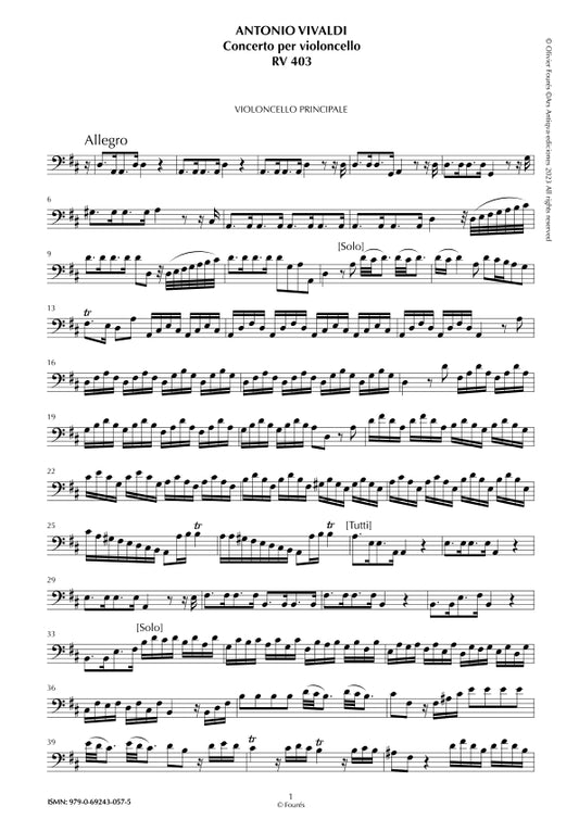 RV 403 Concerto per Violoncello in Re maggiore