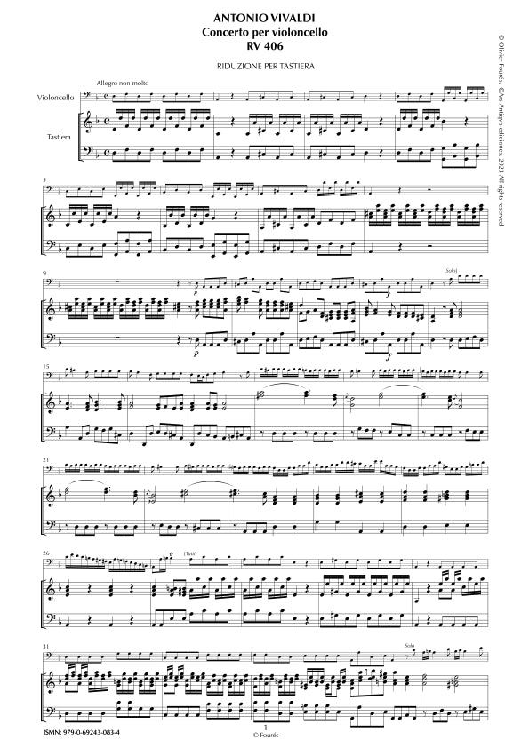 RV 406 Concerto per Violoncello in re minore