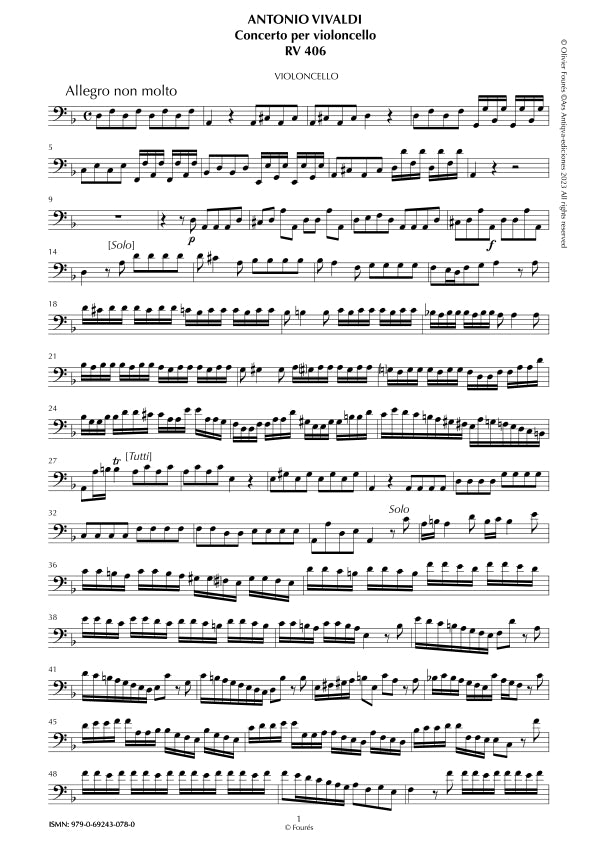 RV 406 Concerto per Violoncello in re minore