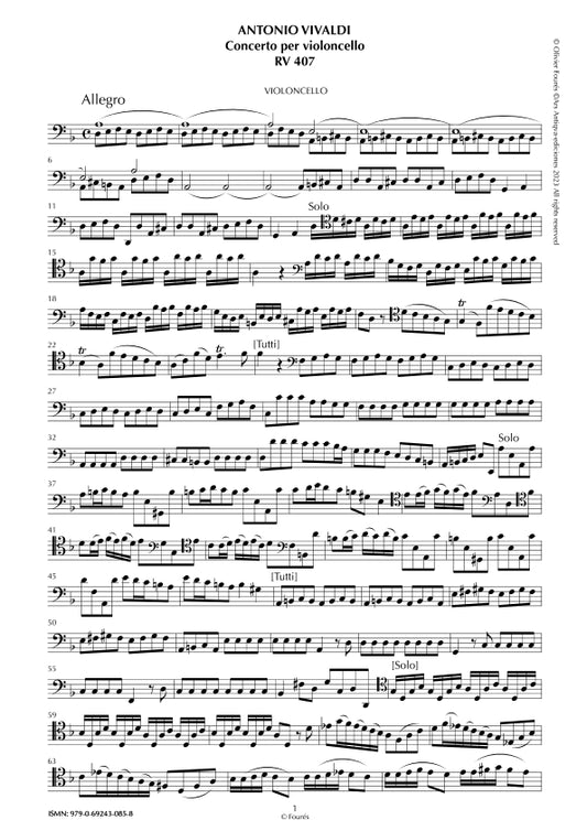 RV 407 Concerto per Violoncello in re minore