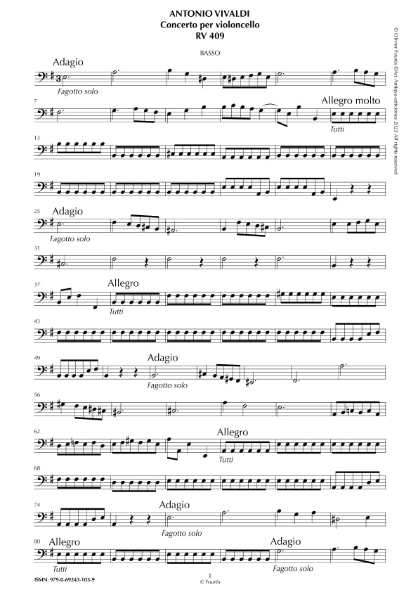 RV 409 Concerto per Violoncello in mi minore