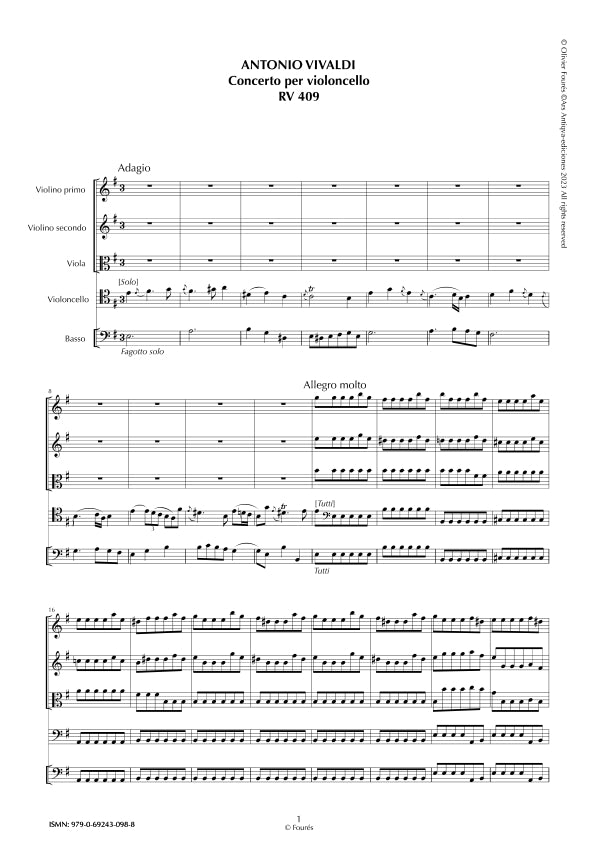 RV 409 Concerto per Violoncello in mi minore