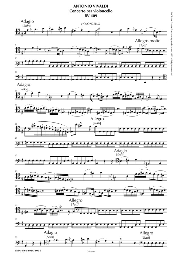 RV 409 Concerto per Violoncello in mi minore