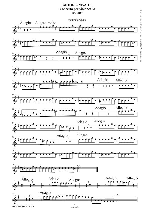 RV 409 Concerto per Violoncello in mi minore