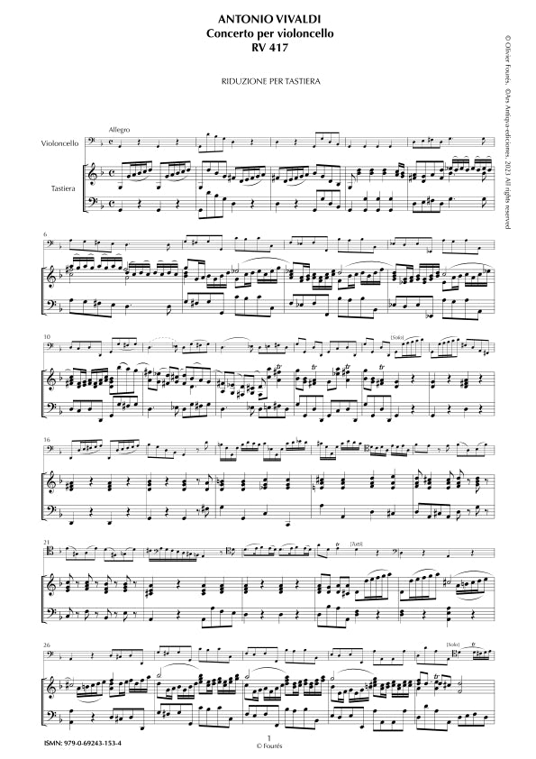 RV 417 Concerto per Violoncello in sol minore