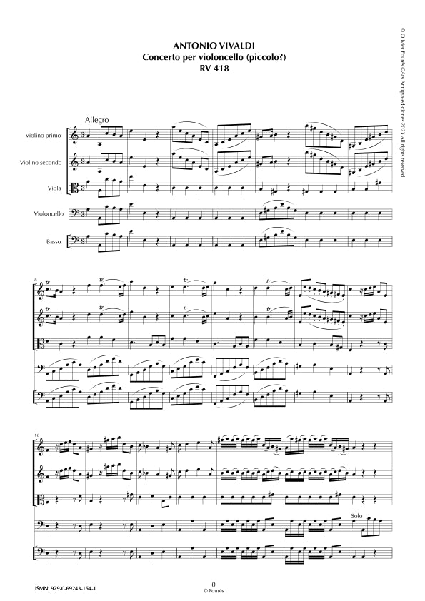 RV 418 Concerto per Violoncello in la minore