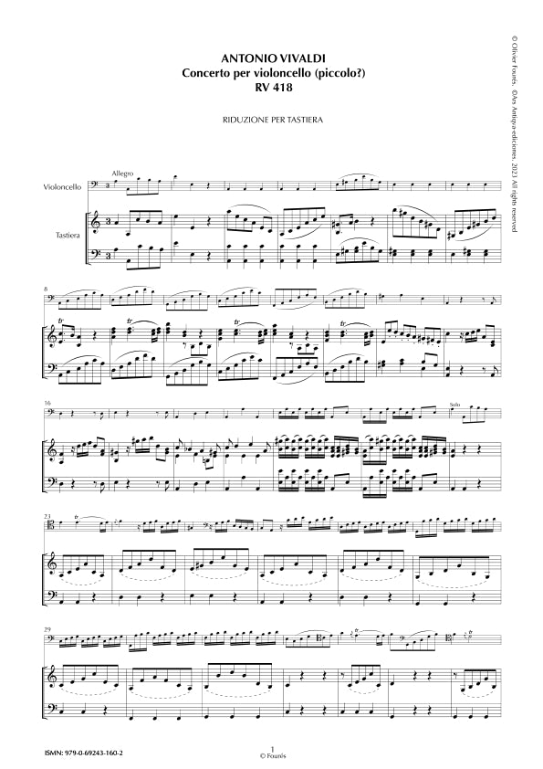 RV 418 Concerto per Violoncello in la minore