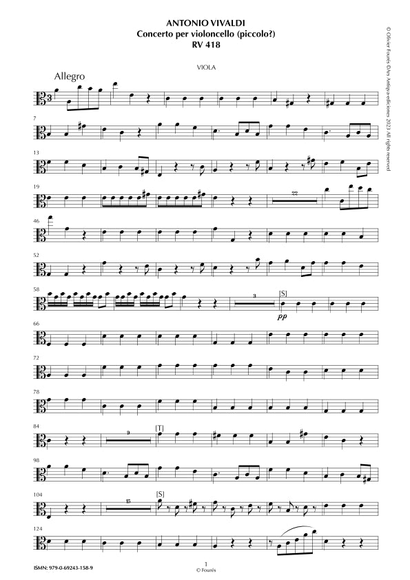 RV 418 Concerto per Violoncello in la minore