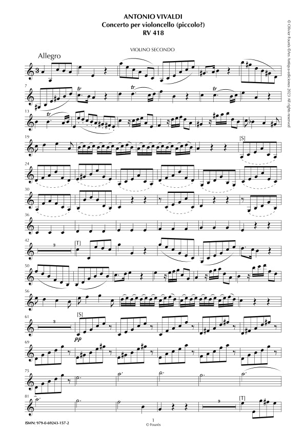 RV 418 Concerto per Violoncello in la minore