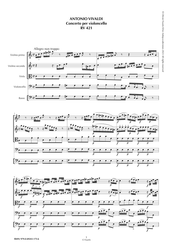 RV 421 Concerto per Violoncello in la minore