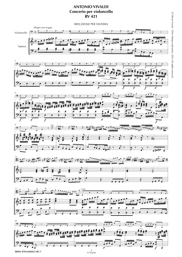 RV 421 Concerto per Violoncello in la minore