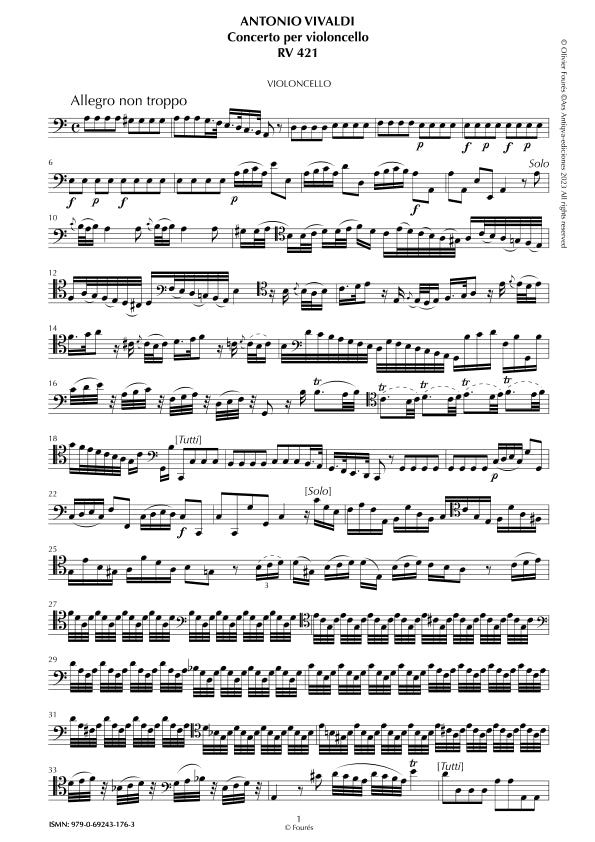 RV 421 Concerto per Violoncello in la minore