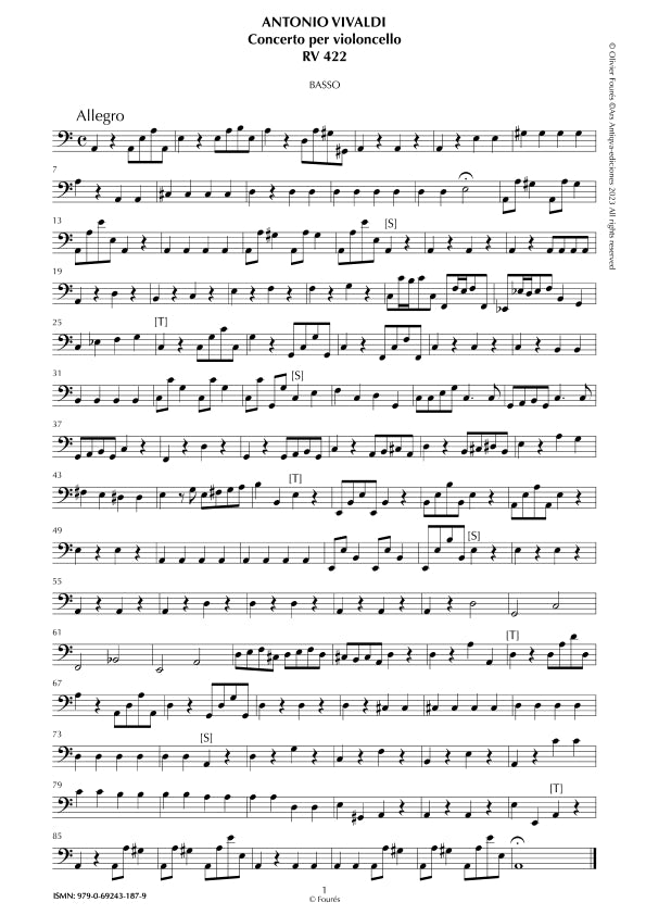 RV 422 Concerto per Violoncello in la minore