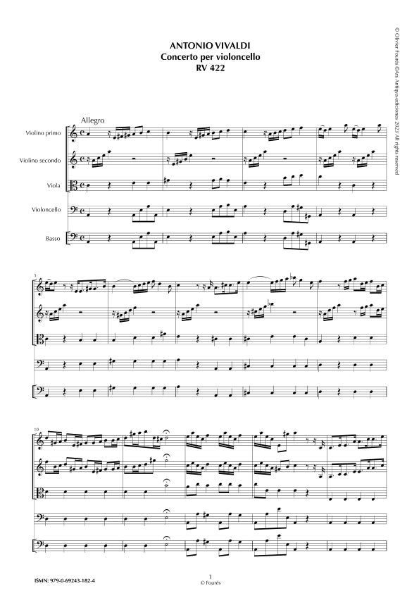RV 422 Concerto per Violoncello in la minore