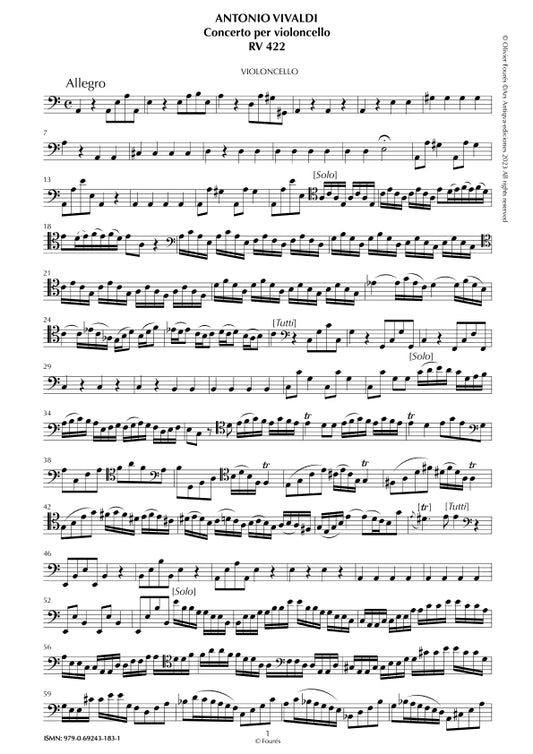RV 422 Concerto per Violoncello in la minore