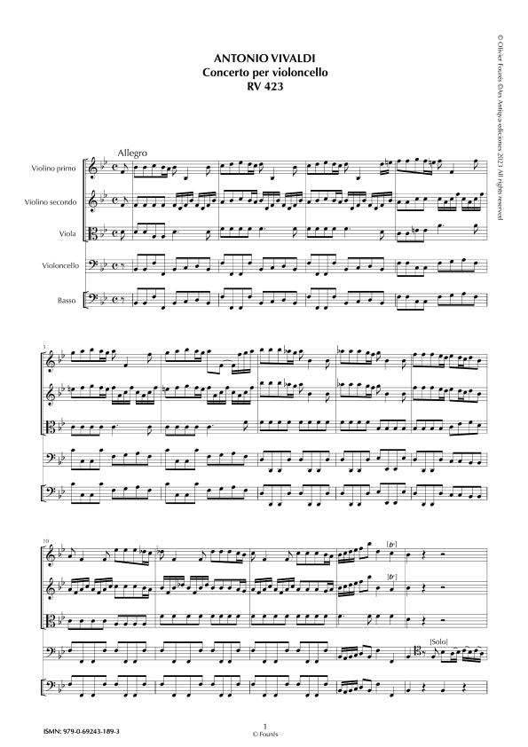 RV 423 Concerto per Violoncello in Si-b maggiore